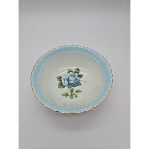 Antique Wheelock Trade Blue Rose Scallop Edge Porcelain Bowl #8965 Gold Trim